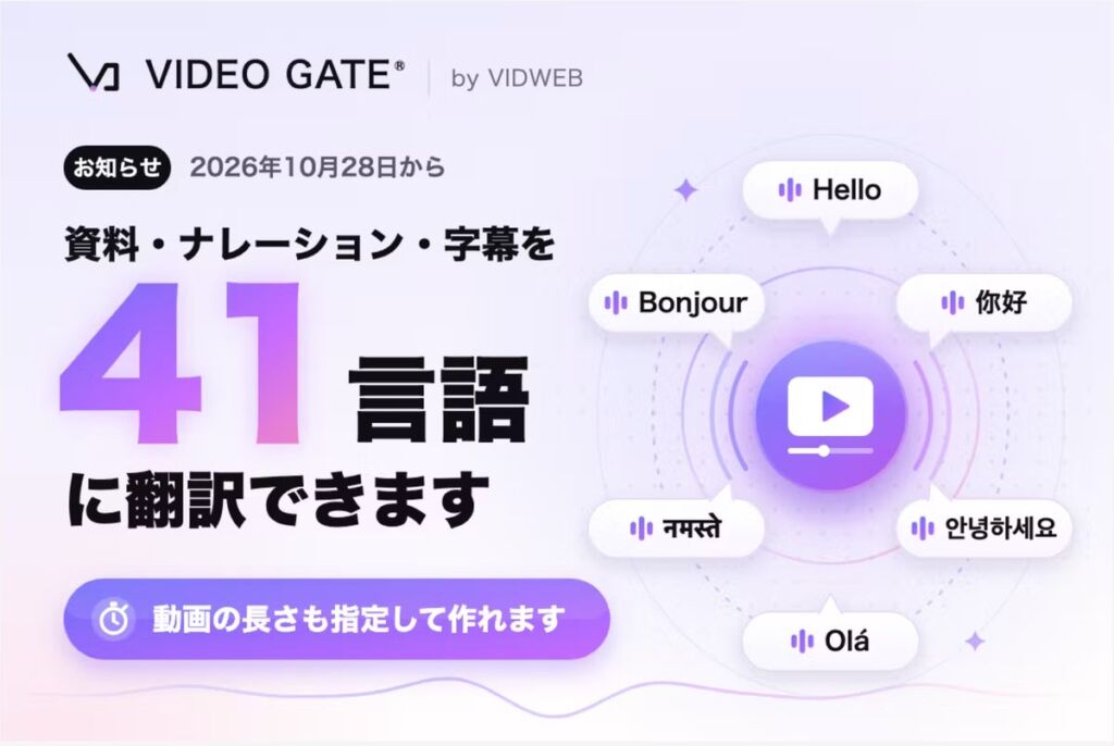 PowerPoint・PDFから41言語の動画を自動作成　「VIDEO GATE」に動画の長さを指定できる機能が追加