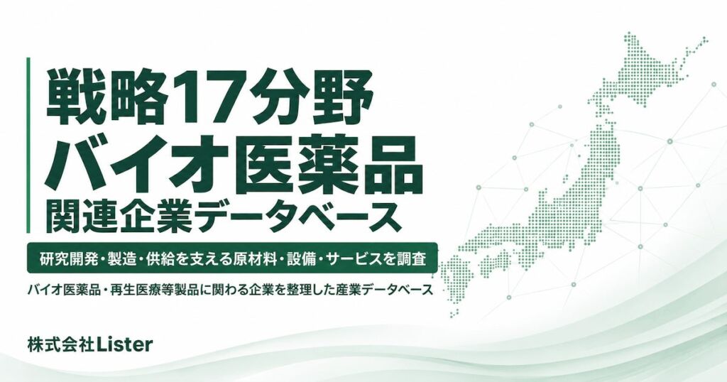戦略17分野『バイオ医薬品』関連企業データベースの特設サイトを公開 医薬品の開発・製造とそれを支える原材料・設備・試験などの関連領域を調査 – 株式会社Lister