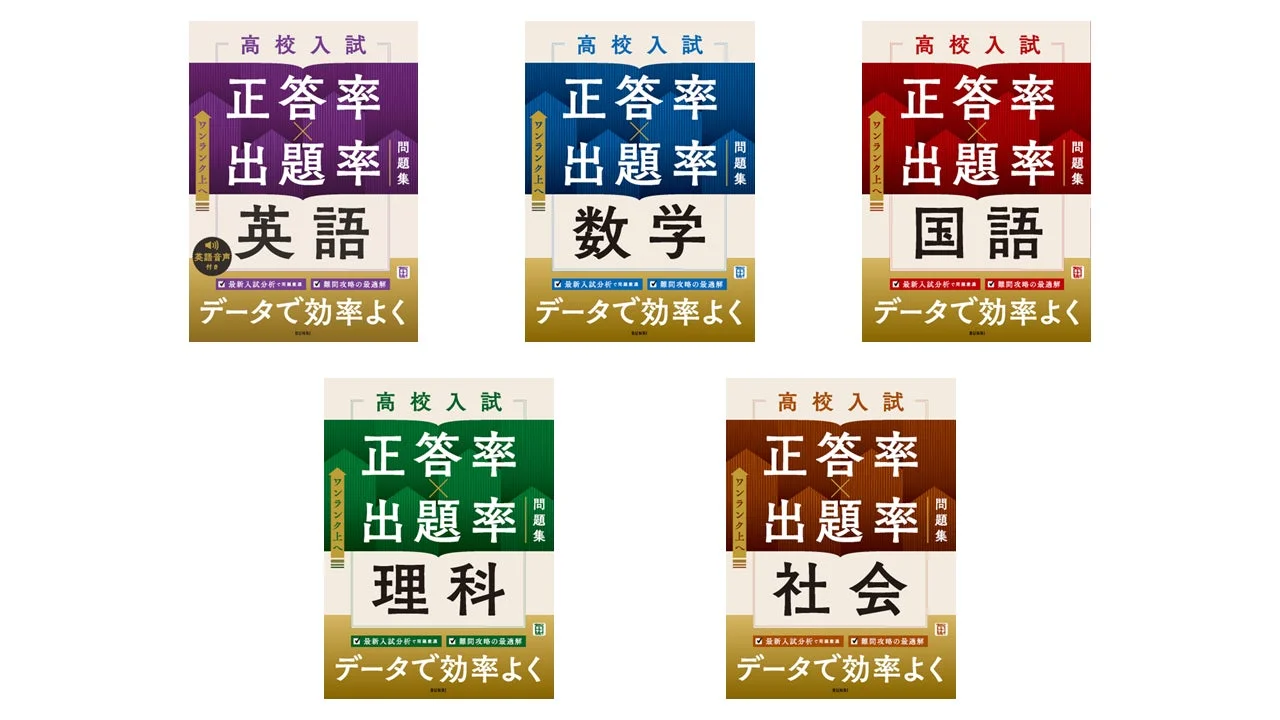 高校入試対策用の問題集が5冊並んだ画像
