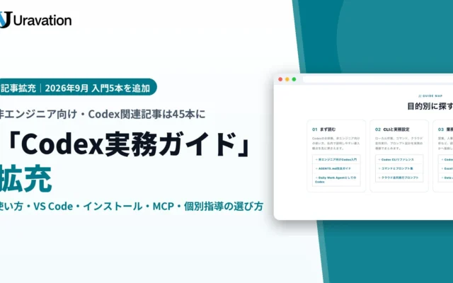 Uravation、「Codex実務ガイド」を拡充し非エンジニア向け入門記事5本を追加。AIを活用した業務自動化をサポートする個別指導も提供開始