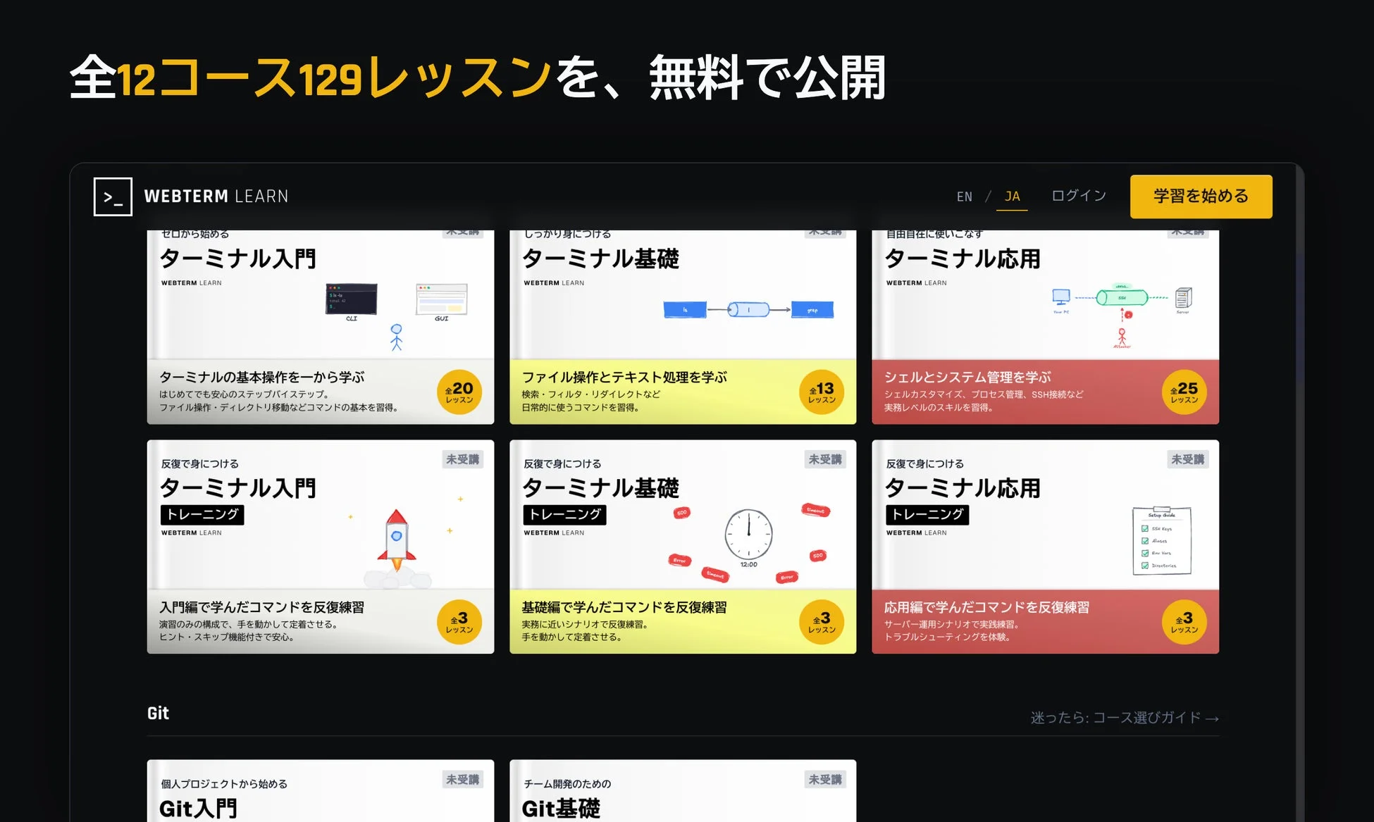 WebTerm Learnのコース一覧画面