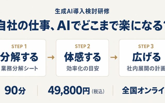 AIで自社の仕事はどれだけ楽になる? 90分・49,800円で体感できる「生成AI導入検討研修」を.Proが全国オンラインで開始