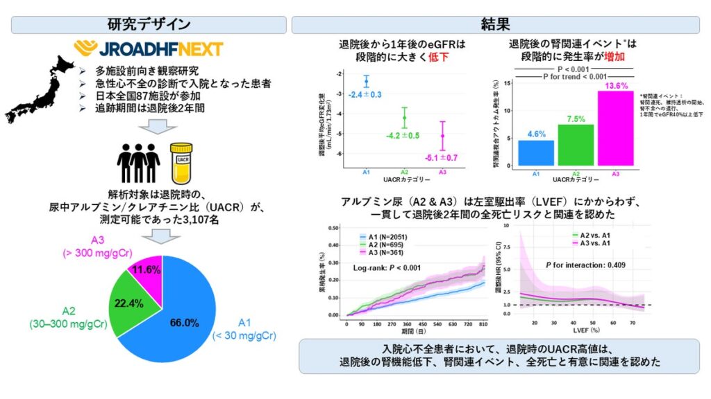 心不全入院患者における退院時の尿中アルブミン/クレアチニン比とその後の腎機能低下および腎関連イベントとの関連