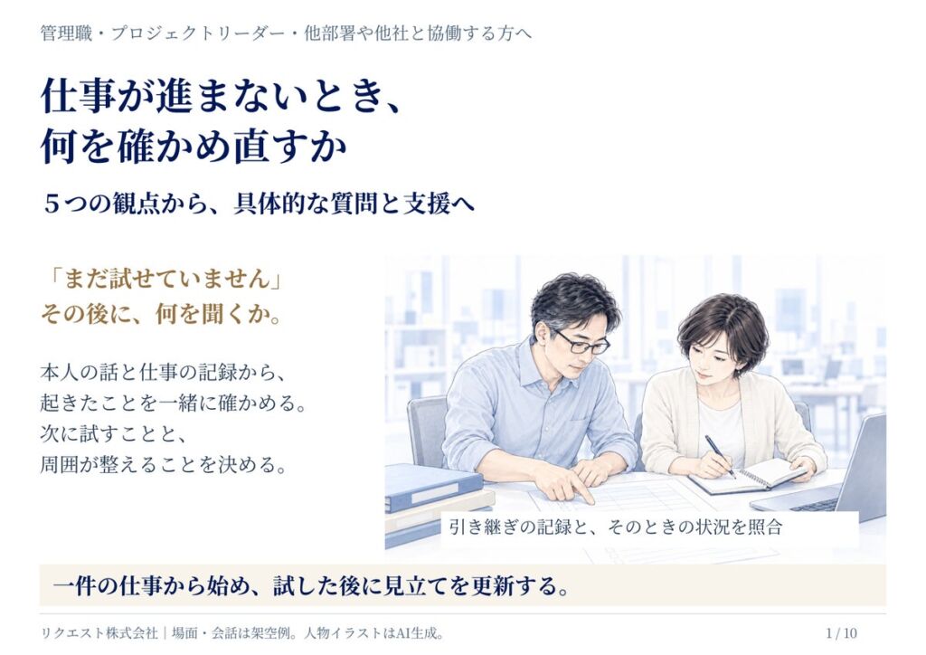 仕事が進まないとき、何を確かめ直すか。５つの観点から質問と支援につなぐ実践ガイドを無料公開