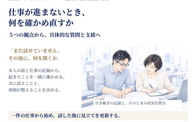 仕事が進まないとき、何を確かめ直すか。５つの観点から質問と支援につなぐ実践ガイドを無料公開
