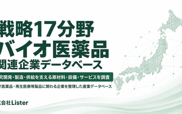 戦略17分野『バイオ医薬品』関連企業データベースの特設サイトを公開 医薬品の開発・製造とそれを支える原材料・設備・試験などの関連領域を調査 – 株式会社Lister